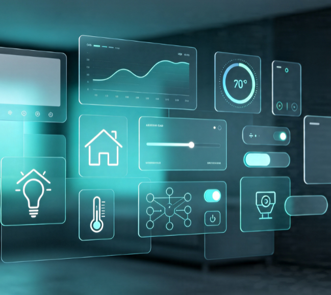 Smart Home Whole-House Connectivity PC Control Center UI Template (3D/Flat Design)